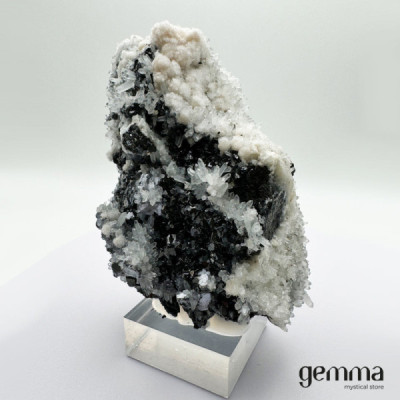 Galena com Esfalerita e cristais de Quartzo com Rodocrosita - Gemma - Loja de Cristais Galena com Esfalerita e cristais de Quartzo com Rodocrosita - Gemma - Loja de Cristais