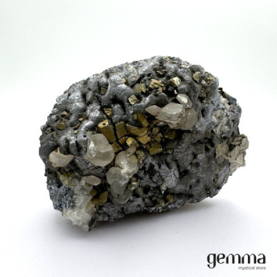 Galena com Calcopirite e Calcite - Gemma - Loja de Cristais Galena com Calcopirite e Calcite - Gemma - Loja de Cristais