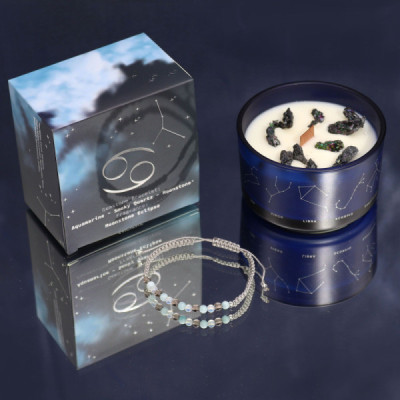 Vela de Cristal Zodíaco Caranguejo com Pulseira de Pedras