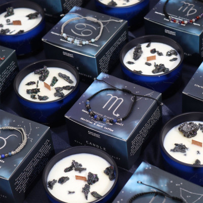 Vela de Cristal Zodíaco Leão com Pulseira de Pedras Preciosas