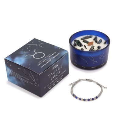 Vela de Cristal Zodíaco Touro com Pulseira de Pedras Preciosas