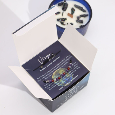 Vela de Cristal do Zodíaco Virgem com Pulseira de Pedras