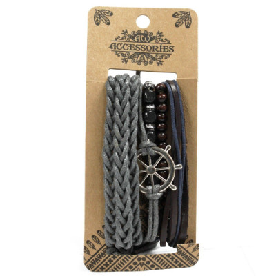 Pulseira Masculina em Metal e Couro - Cor Aleatória