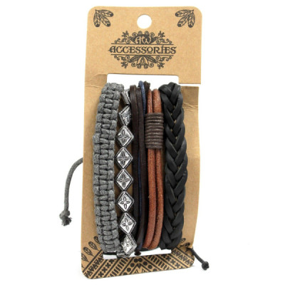 Pulseira Masculina em Metal e Couro - Cor Aleatória