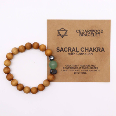 Pulseira de Cedro Chakra Sacro com Aventurina Verde