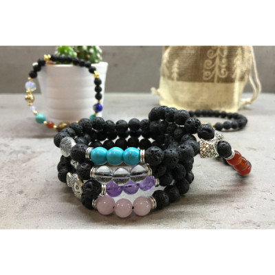 Pulseira de Pedra de Lava com Elefante e Chakras