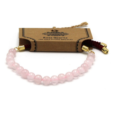 Pulseira de fio bordô com Quartzo Rosa – Elegância e charme
