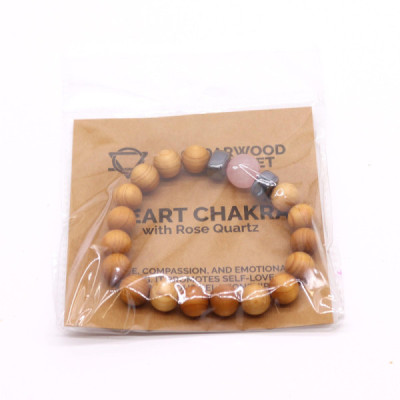 Pulseira de Cedro e Quartzo Rosa – Chakra do Coração