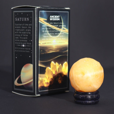 Planeta de Jade Amarelo Saturno 40mm com Suporte Solar