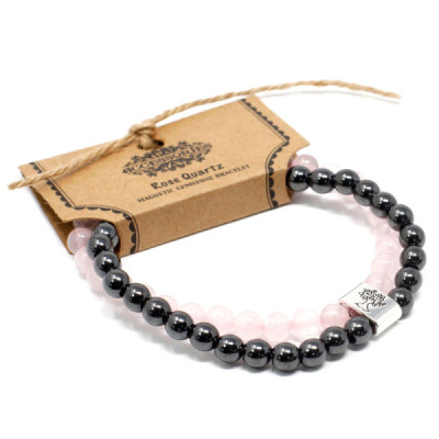 Pulseira Magnética de Quartzo Rosa | Elegância e Estilo