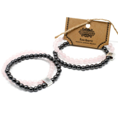 Pulseira Magnética de Quartzo Rosa | Elegância e Estilo