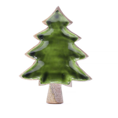 Taça de Madeira Esmaltada Árvore 25x19cm | Decoração Festiva