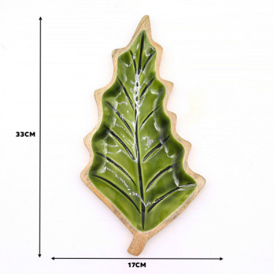 Taça de Madeira com Folha Esmaltada 33x17cm | Decoração Natural