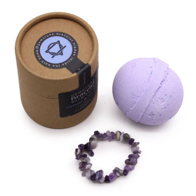 Bomba de Banho com Pulseira de Ametista – Lavanda & Árvore do Chá