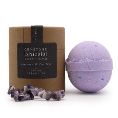 Bomba de Banho com Pulseira de Ametista – Lavanda & Árvore do Chá