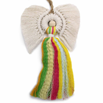 Anjo de Macramé Arco-íris – Decoração Artesanal