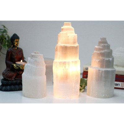 Lâmpada Torre de Selenita Natural 25cm | Decoração Relaxante