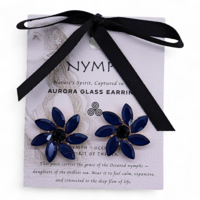 Brincos de Cristal Vintage Azul - Flores Elegantes