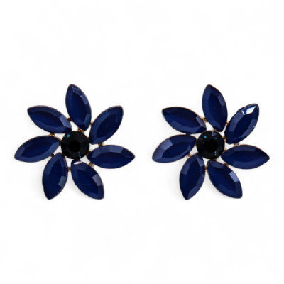 Brincos de Cristal Vintage Azul - Flores Elegantes