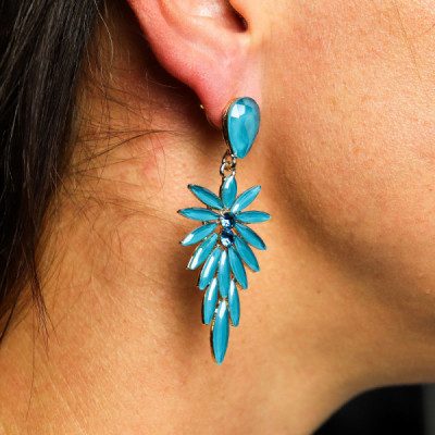 Brincos Vintage Longos Verde Turquesa em Cristal