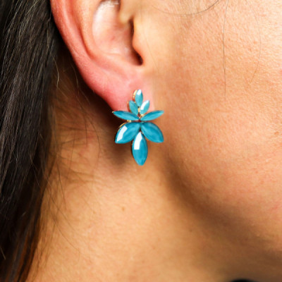 Brincos de Cristal Vintage Flores Verde Turquesa