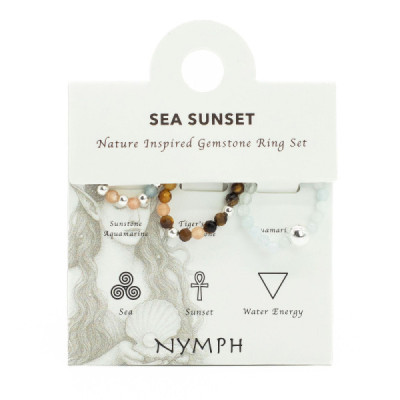 Conjunto de anillos con gemas de ninfa espiritual - Puesta de sol marina