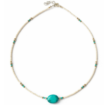 Colgante de cuentas de howlita nepalí y turquesa - collar (42 cm)