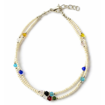 Tobillera fina de howlita nepalí de doble fila con cuentas facetadas - (22 cm)