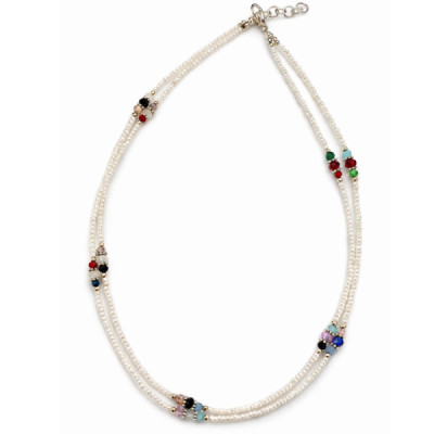 Collar fino de howlita nepalesa de doble hilera y cuentas facetadas - (42 cm)