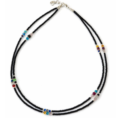 Collar fino nepalí de doble hilera con ónix negro y cuentas facetadas - (42 cm)