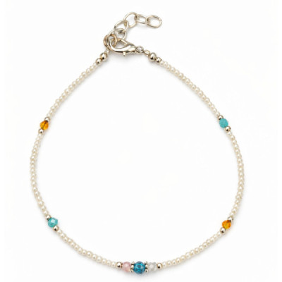 Pulsera de tobillo fina de howlita nepalí y con cuentas facetadas - (22 cm)