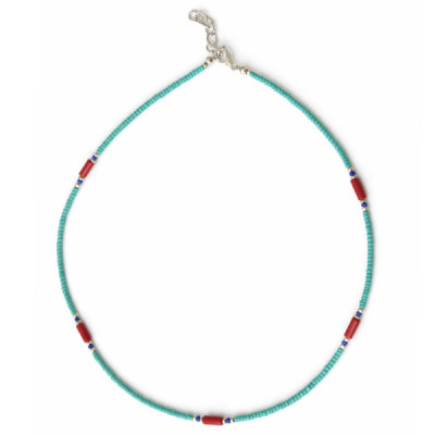 Turquesa nepalí y coralita de alta calidad - Collar con detalle de lapislázuli - (42cm)