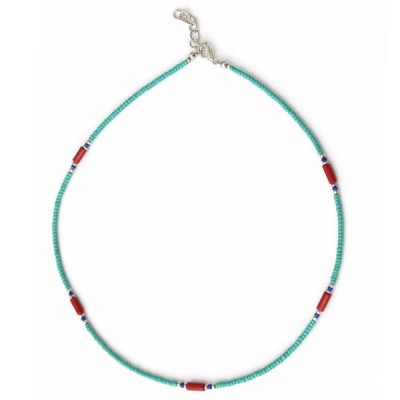 Turquesa nepalí y coralita de alta calidad - Collar con detalle de lapislázuli - (42cm)