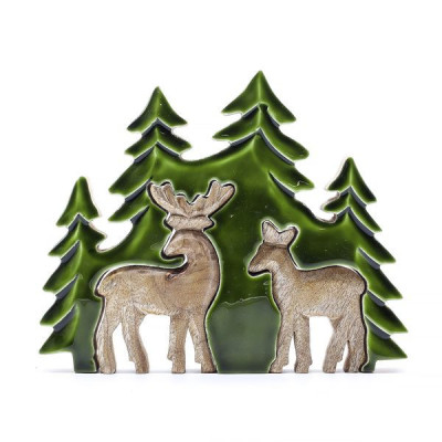 Decoração Madeira 3D Dois Veados na Floresta 18x23cm