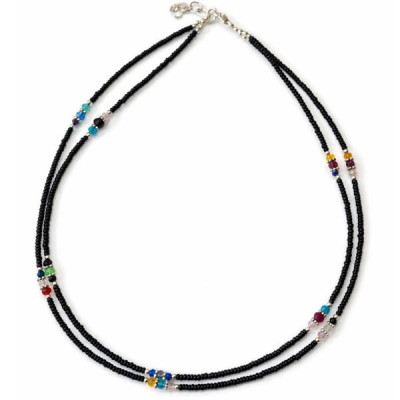 Collar fino nepalí de doble hilera con ónix negro y cuentas facetadas - (42 cm)