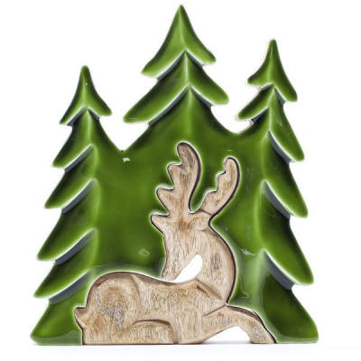 Decoração 3D Ciervo na Floresta em Madeira 23x20cm