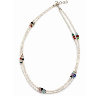Collar fino de howlita nepalesa de doble hilera y cuentas facetadas - (42 cm)