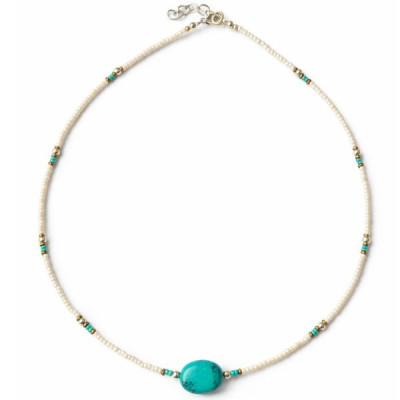 Colgante de cuentas de howlita nepalí y turquesa - collar (42 cm)