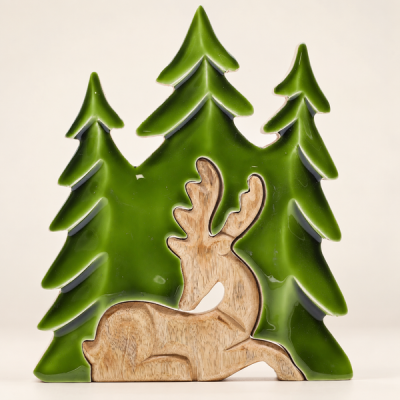 Decoração 3D Ciervo na Floresta em Madeira 23x20cm